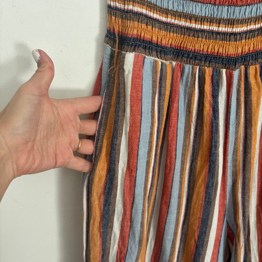 Altar'd State Linen Blend Jumpsuit Wide Leg Striped Smocked M - Picture 3 of 8